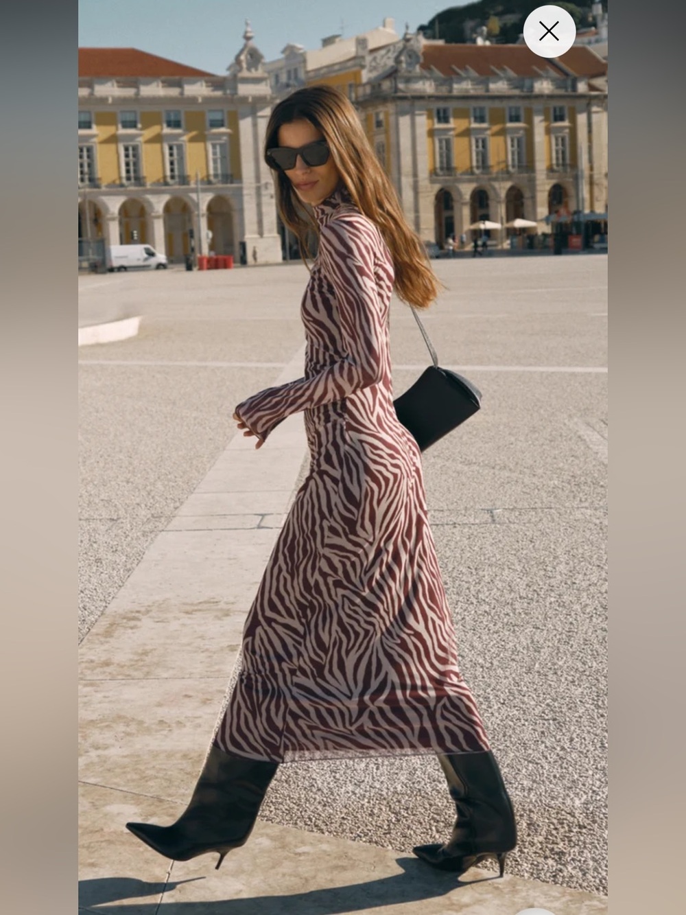 z supply sevilla brown zebra print long sleeve mesh mock neck midi dress small